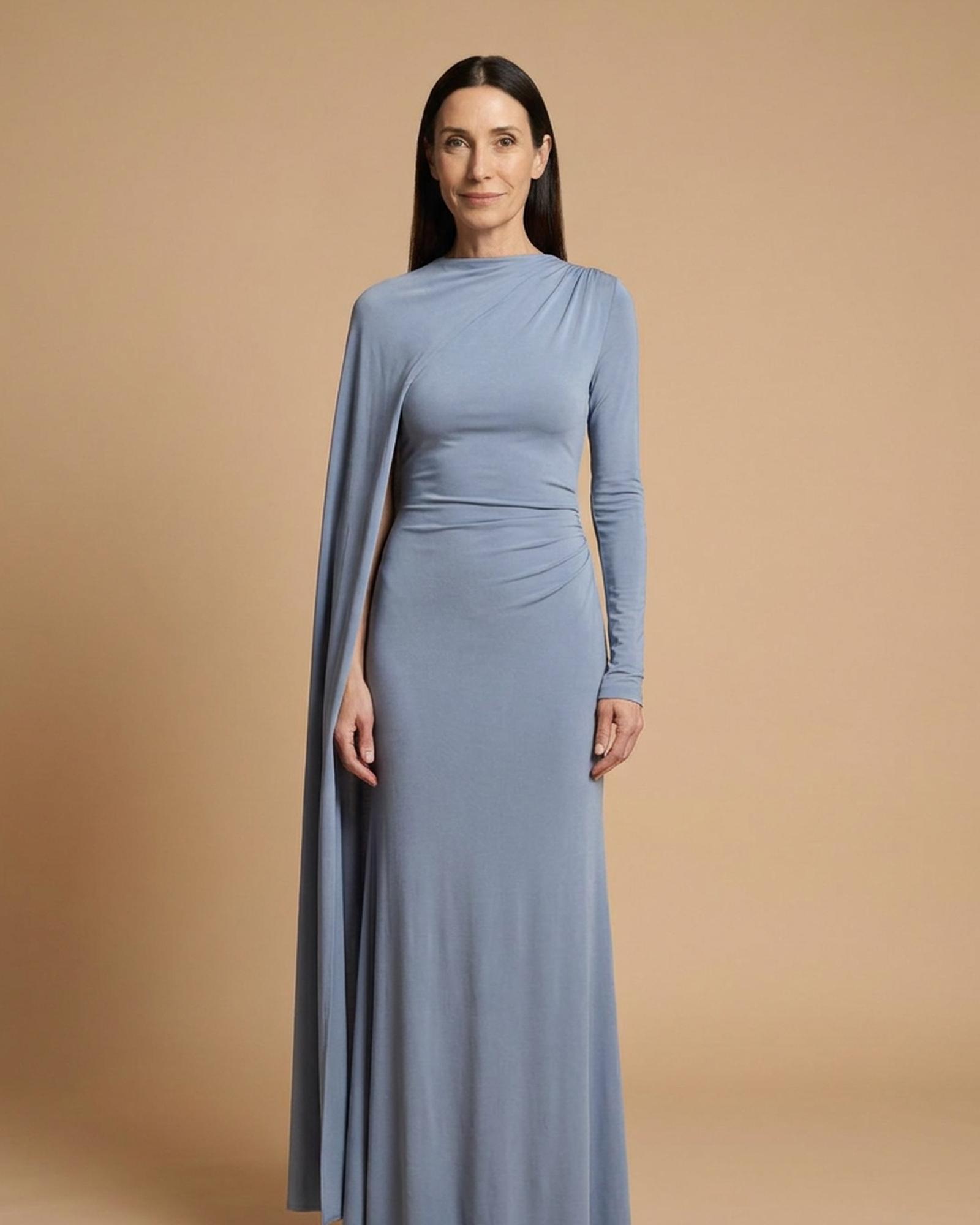 Betske high-neck column maxi dress — Hazy Blue (AI visualisation)