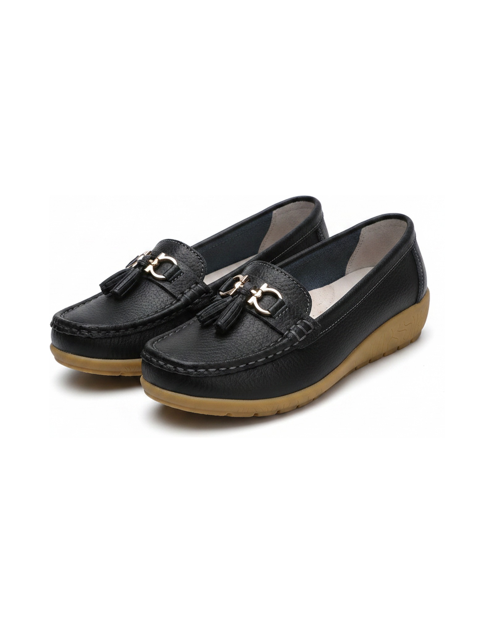 Cootje leather tassel moccasin in Black — product pair packshot (AI visualisation)