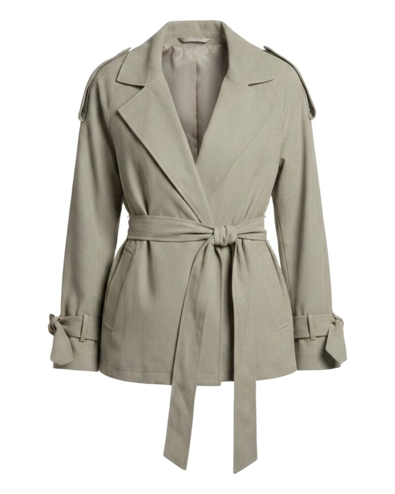 Elin faux-suede tie trench coat — front packshot (AI visualisation)