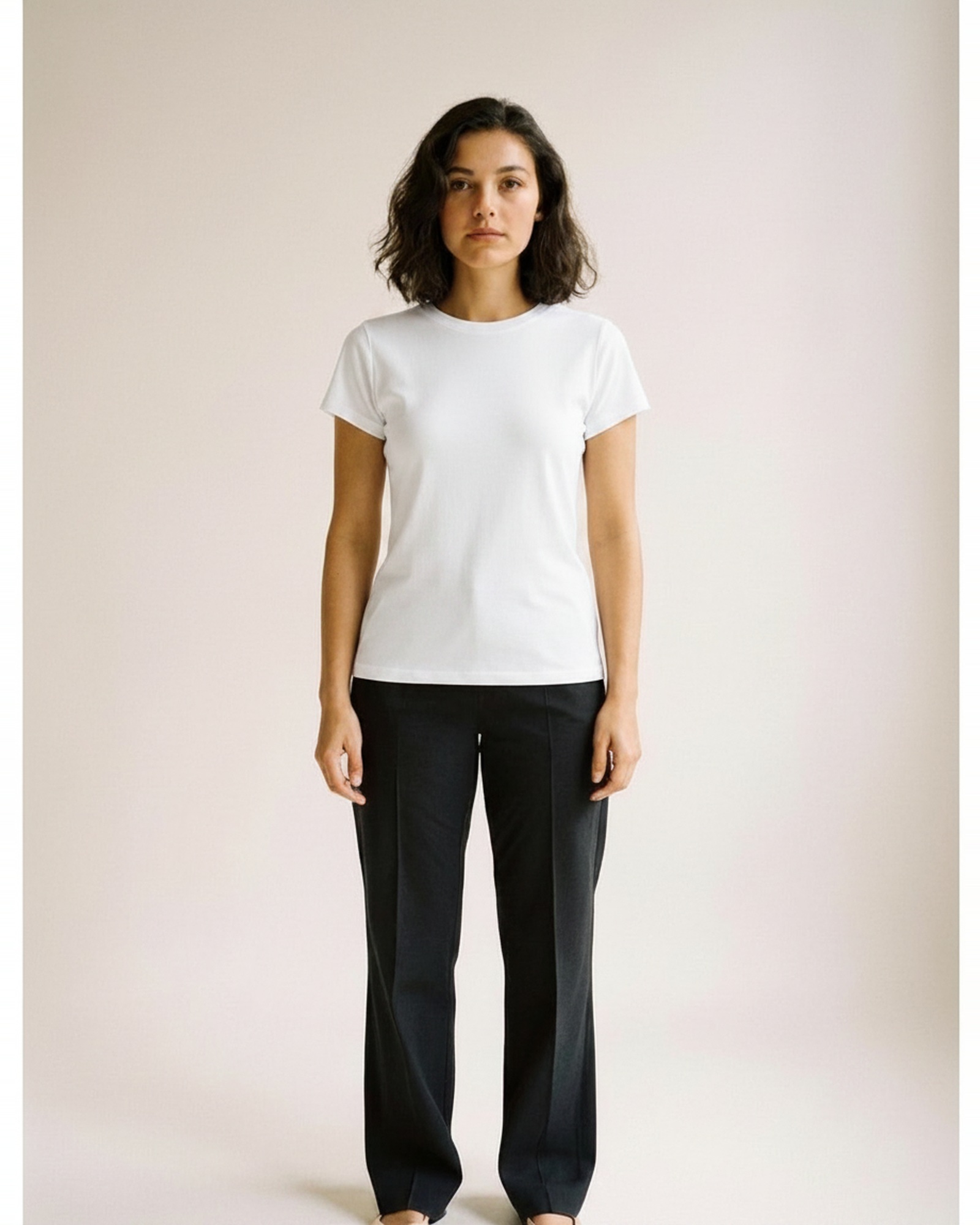 Eline round-neck short-sleeve cotton tee - white, on model (AI visualisation)