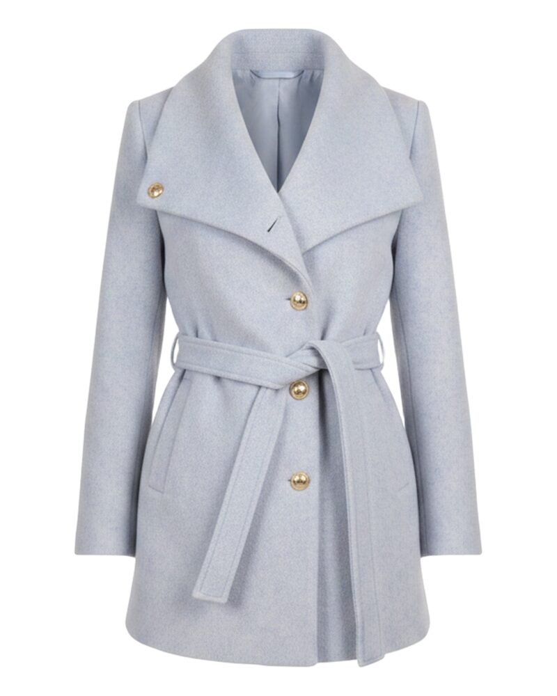 Everdien tweed belted coat — front packshot (AI visualisation)