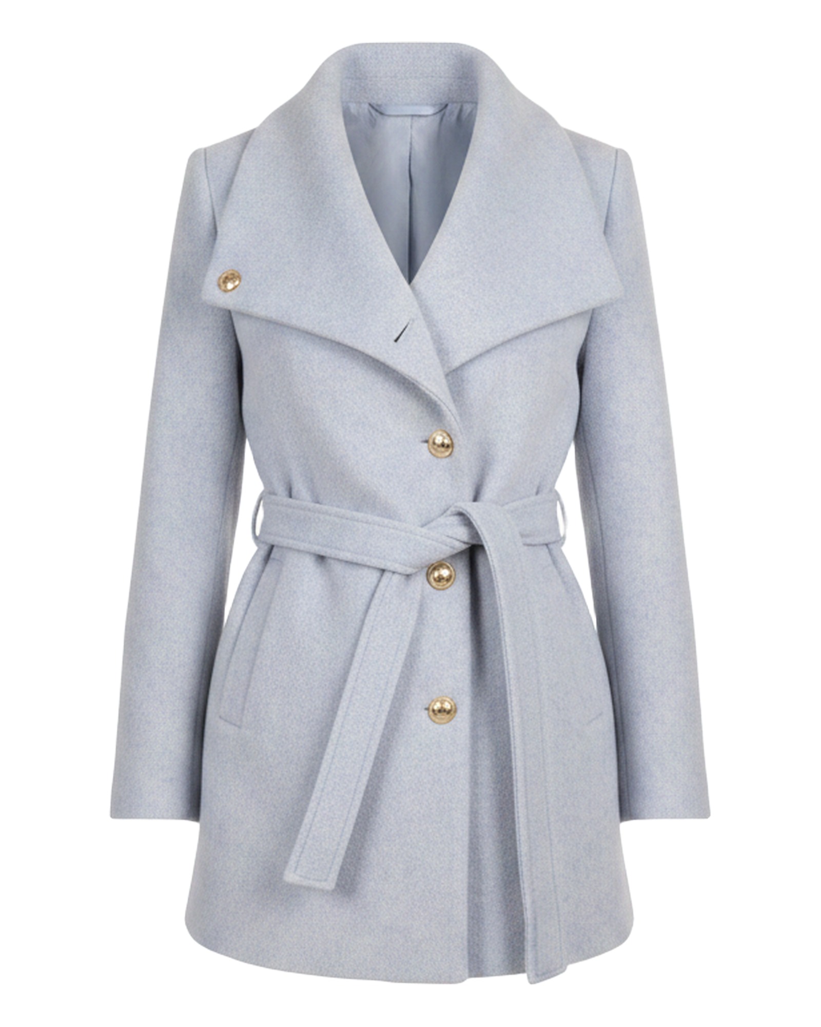 Everdien tweed belted coat — front packshot (AI visualisation)