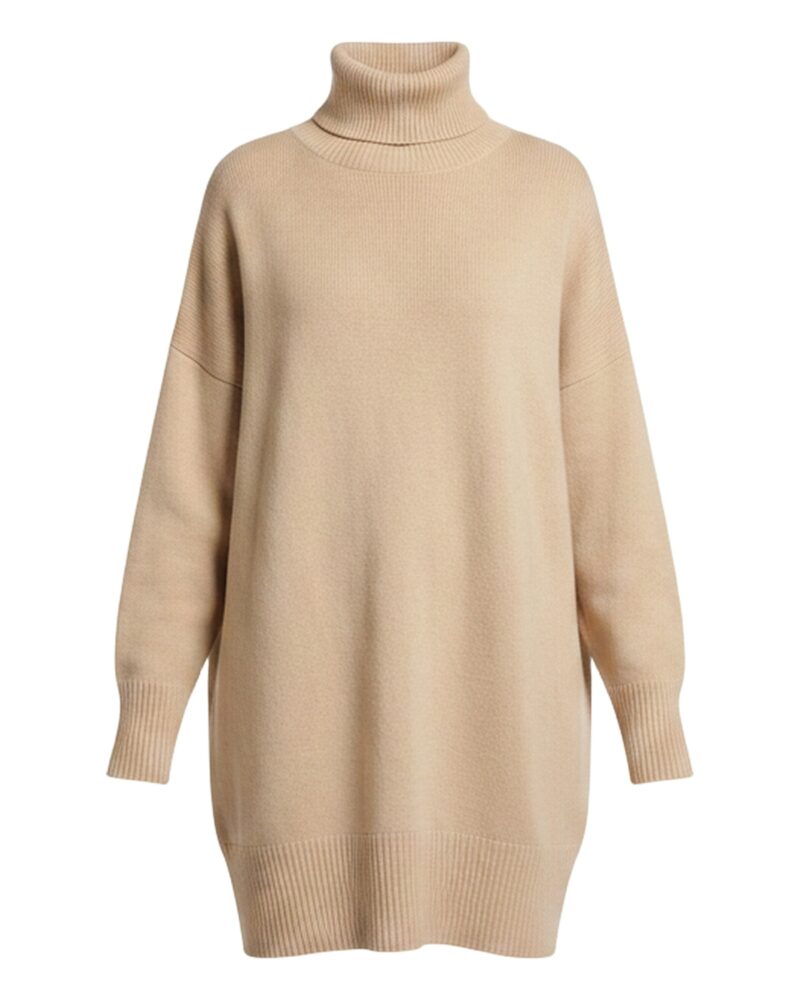 Femke oversized turtleneck sweater dress — front packshot (AI visualisation)