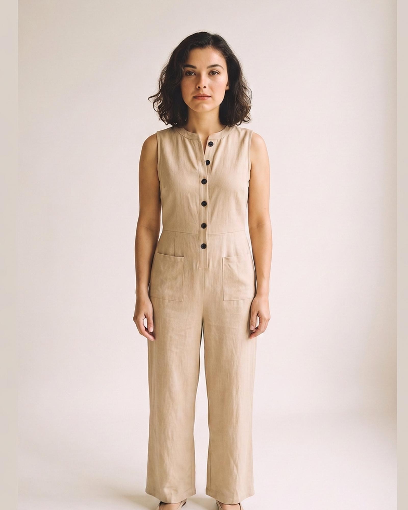 Heleen buttoned wide-leg jumpsuit — Khaki (AI visualisation)