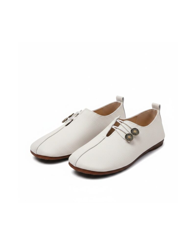Hendrika square-toe leather flat — off-white, product packshot (AI visualisation)