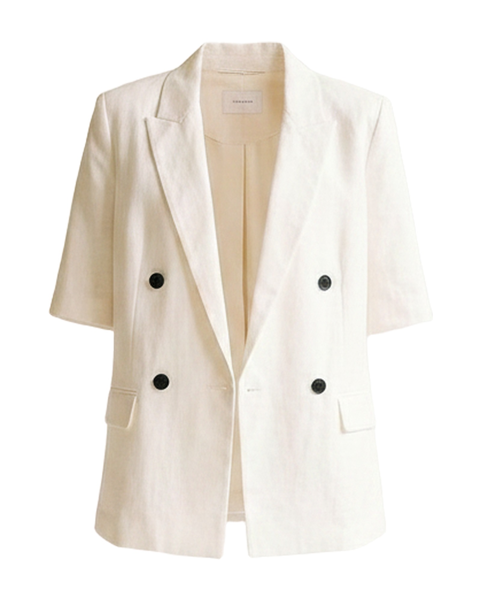 Ietje linen short-sleeve blazer — front packshot (AI visualisation)