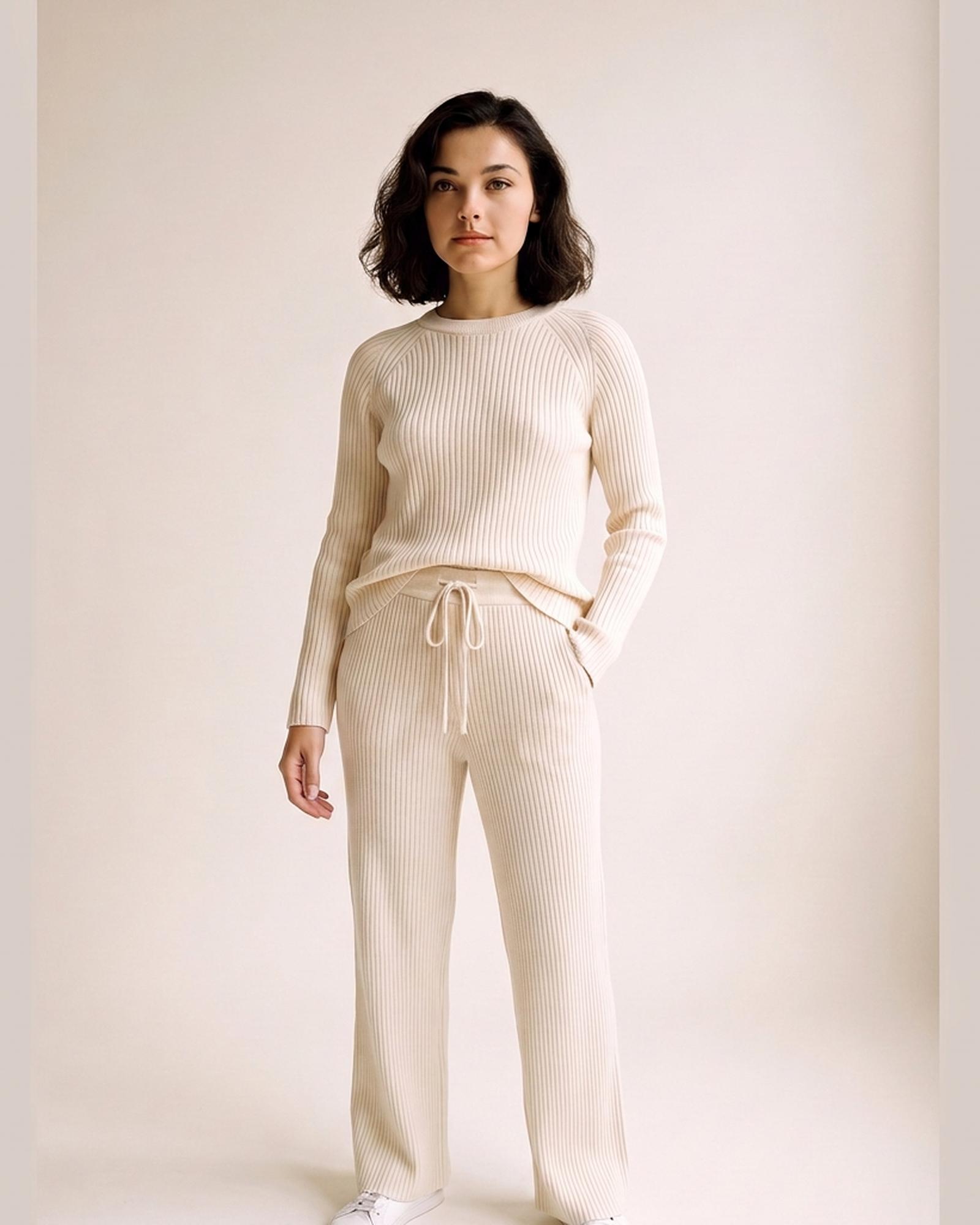 Klazien ribbed knit set — Gebroken wit (AI-visualisatie)