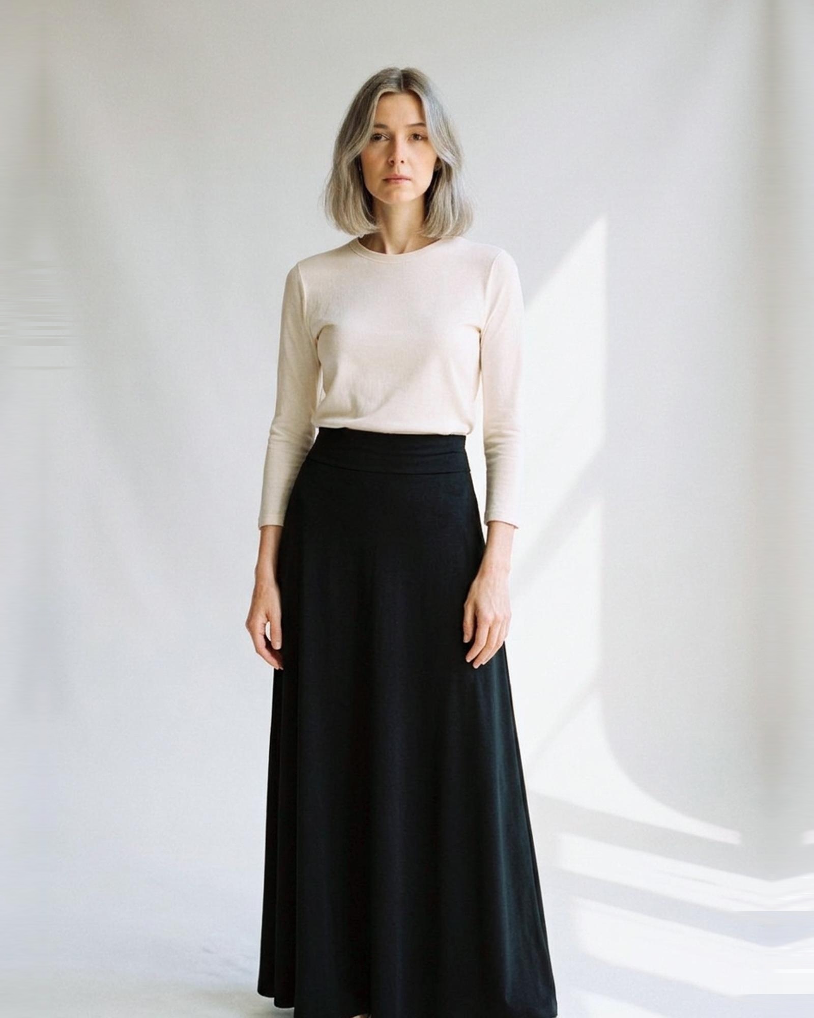 Nadia · High-waist A-line maxi skirt (AI visualisation)