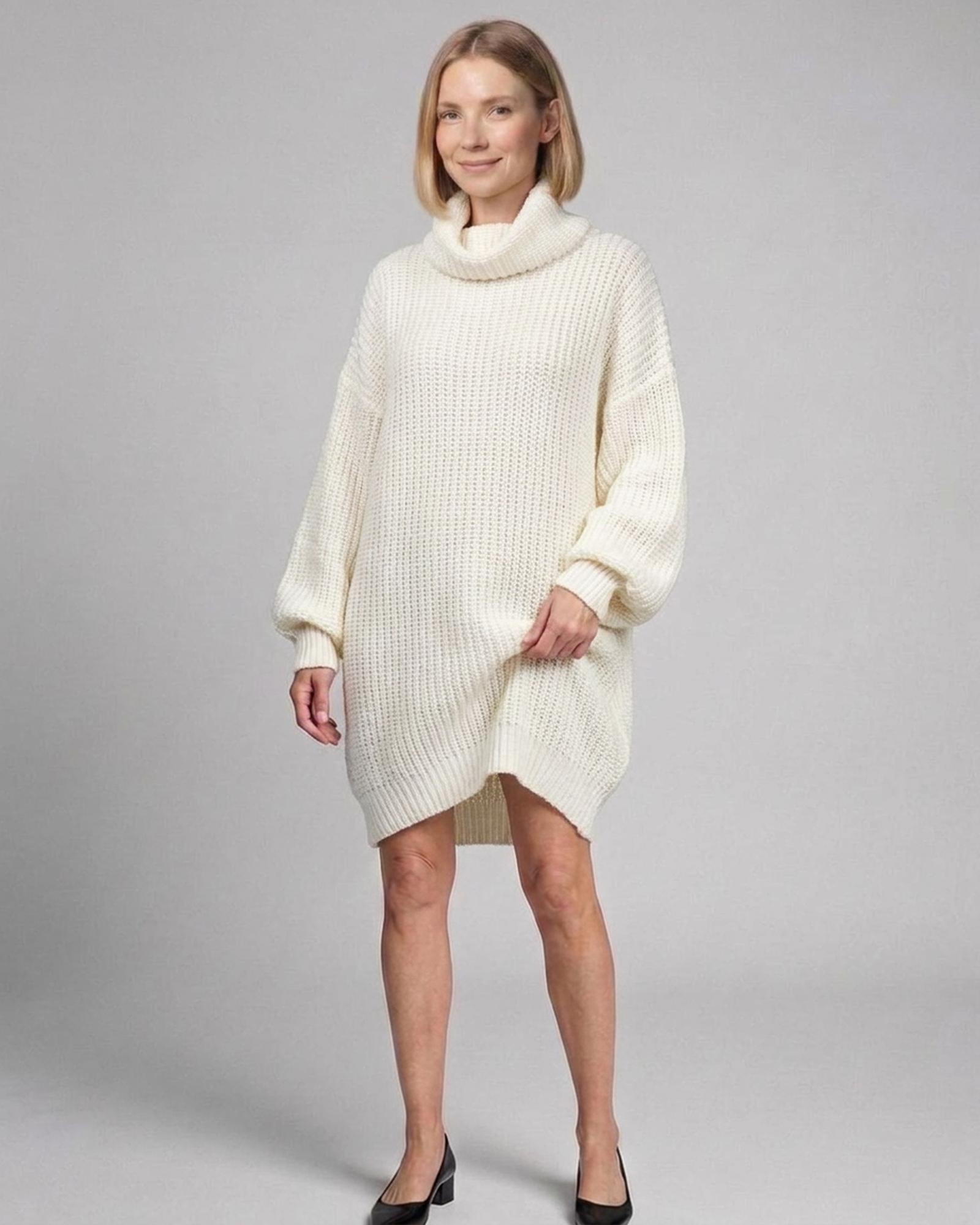 Riet turtleneck sweater dress — White (AI visualisation)