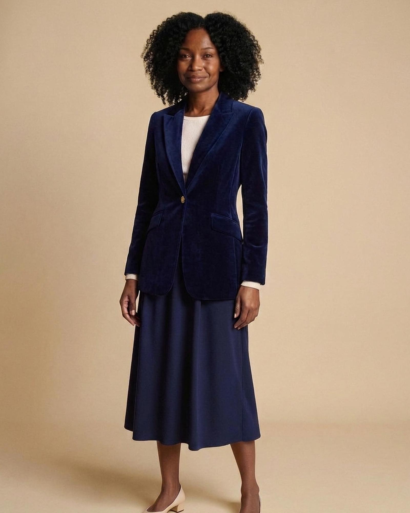 Rozalie velvet blazer — Blue (AI visualisation)
