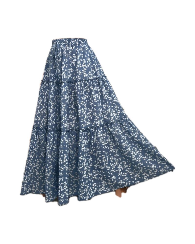 Suze tiered floral maxi skirt — Dusty Blue