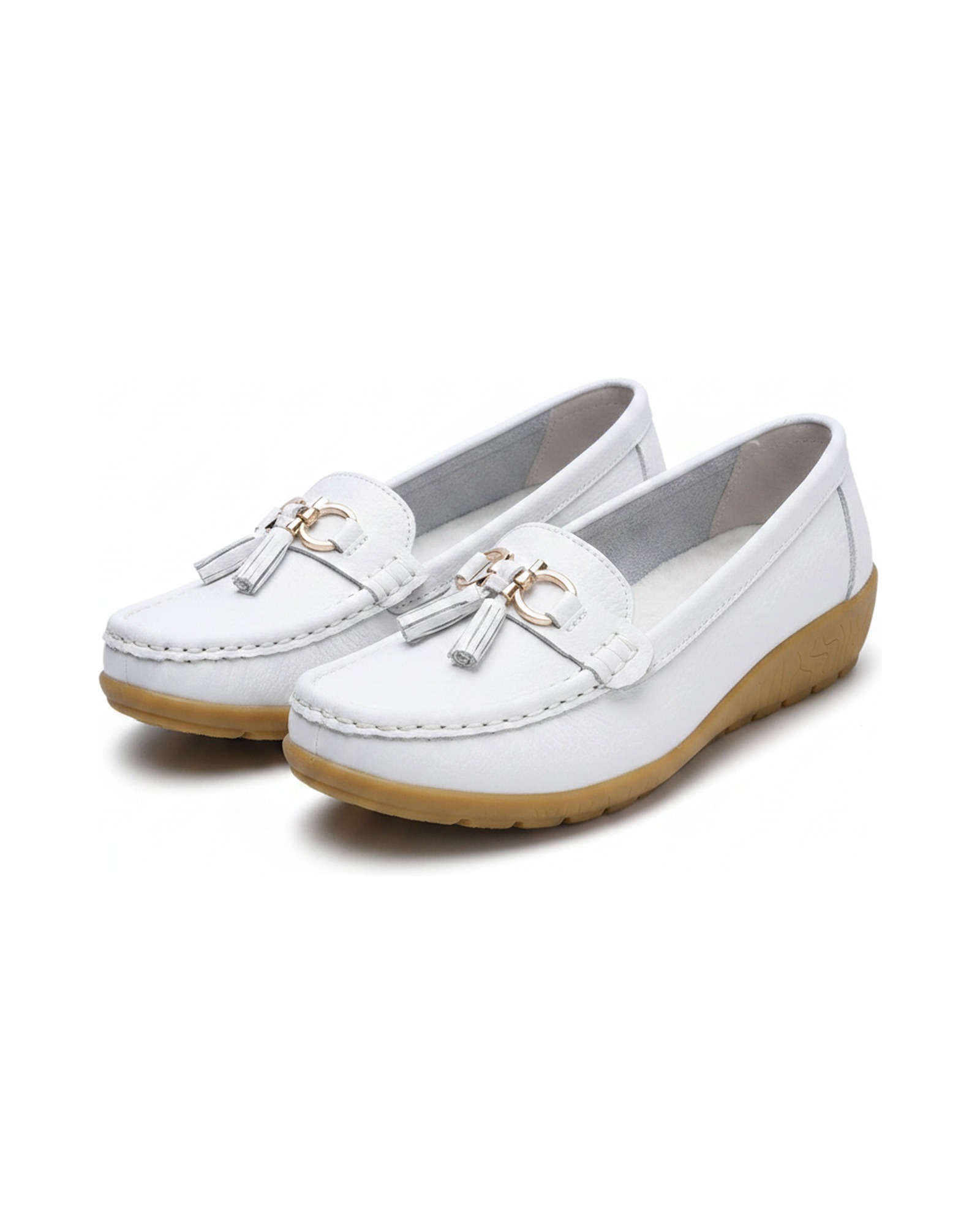 Cootje leather tassel moccasin in White — product pair packshot (AI visualisation)