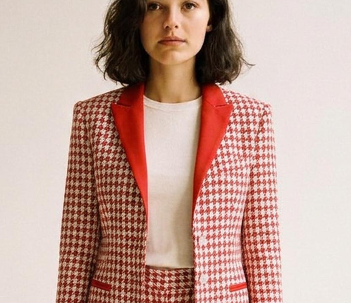 Geruit blazer-en-broekpak — stofdetail