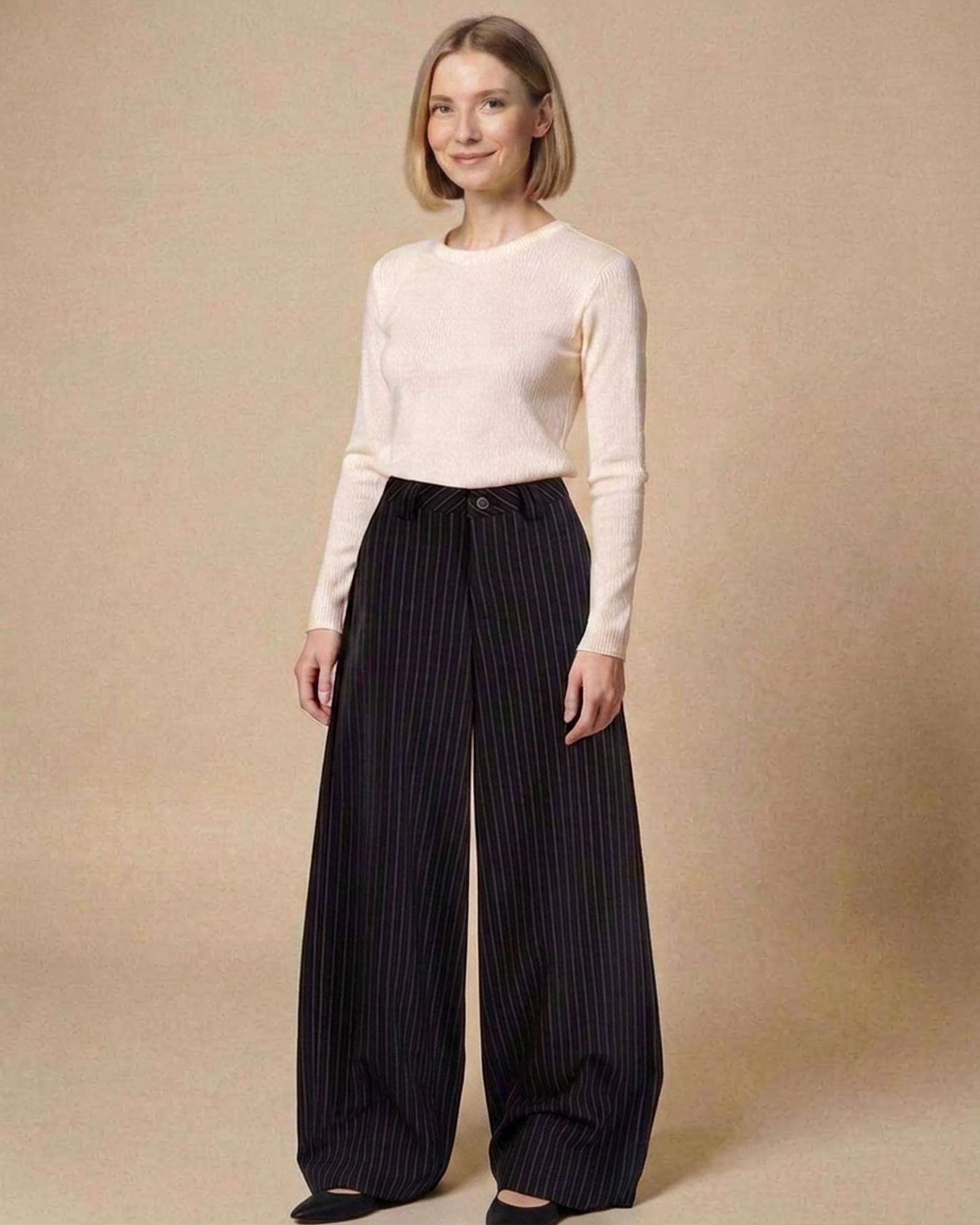 Wilma pinstripe suit trousers — Black (extra long) (AI visualisation)