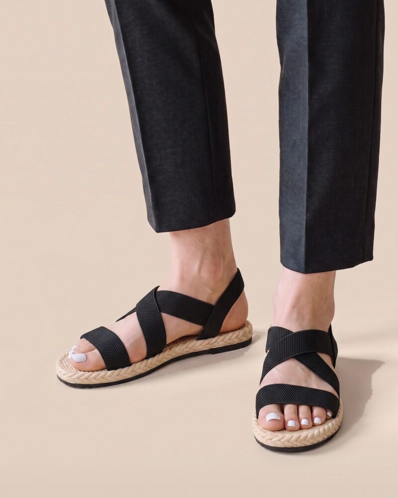 Hester · Elastic cross-strap flat sandals