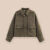 Marit · Cropped collared jacket in Olive green — product photo, front