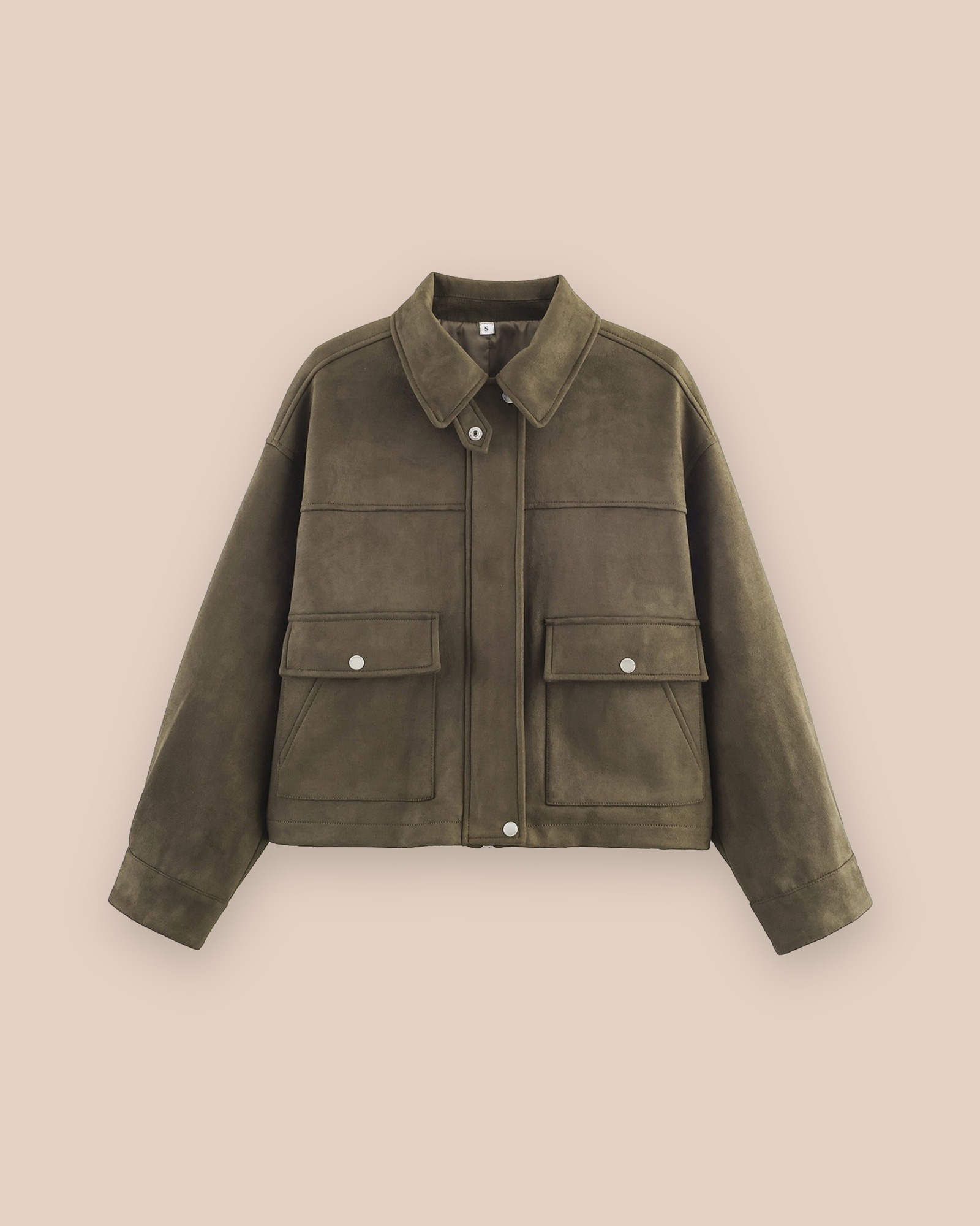 Marit · Cropped collared jacket in Olive green — product photo, front