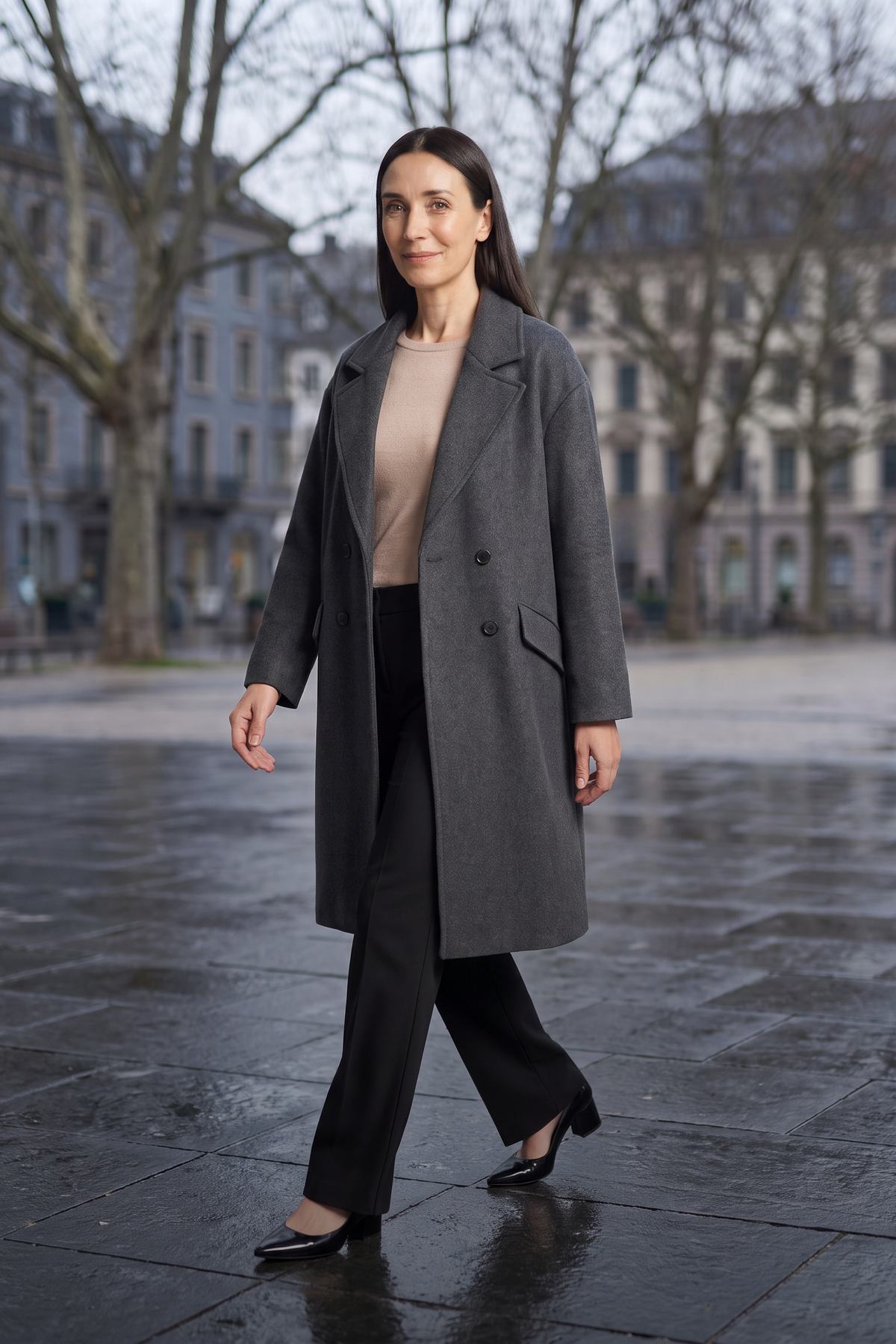 Coats & jackets &ndash; charcoal longline double-breasted coat