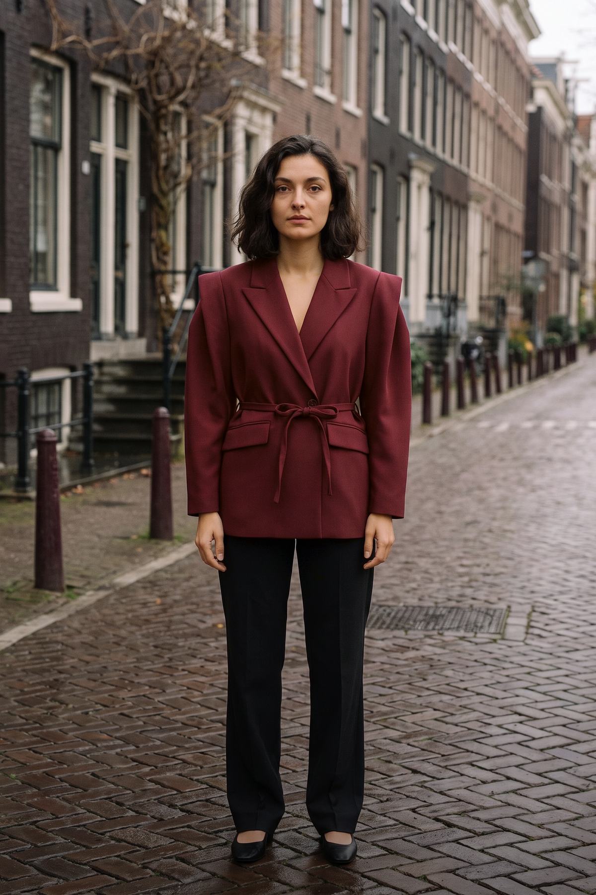 New &ndash; burgundy belted blazer