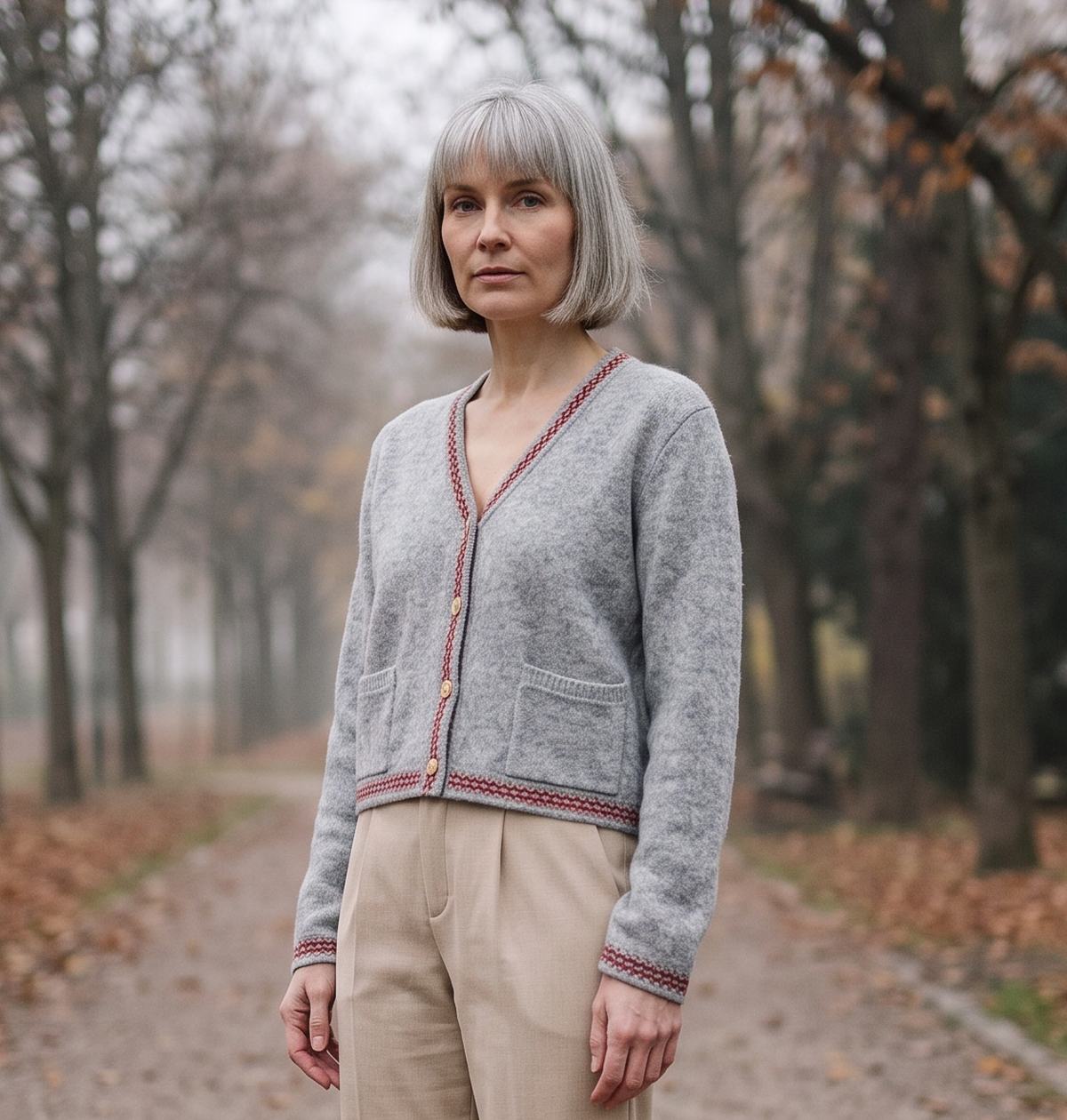 Grey colour-block button cardigan