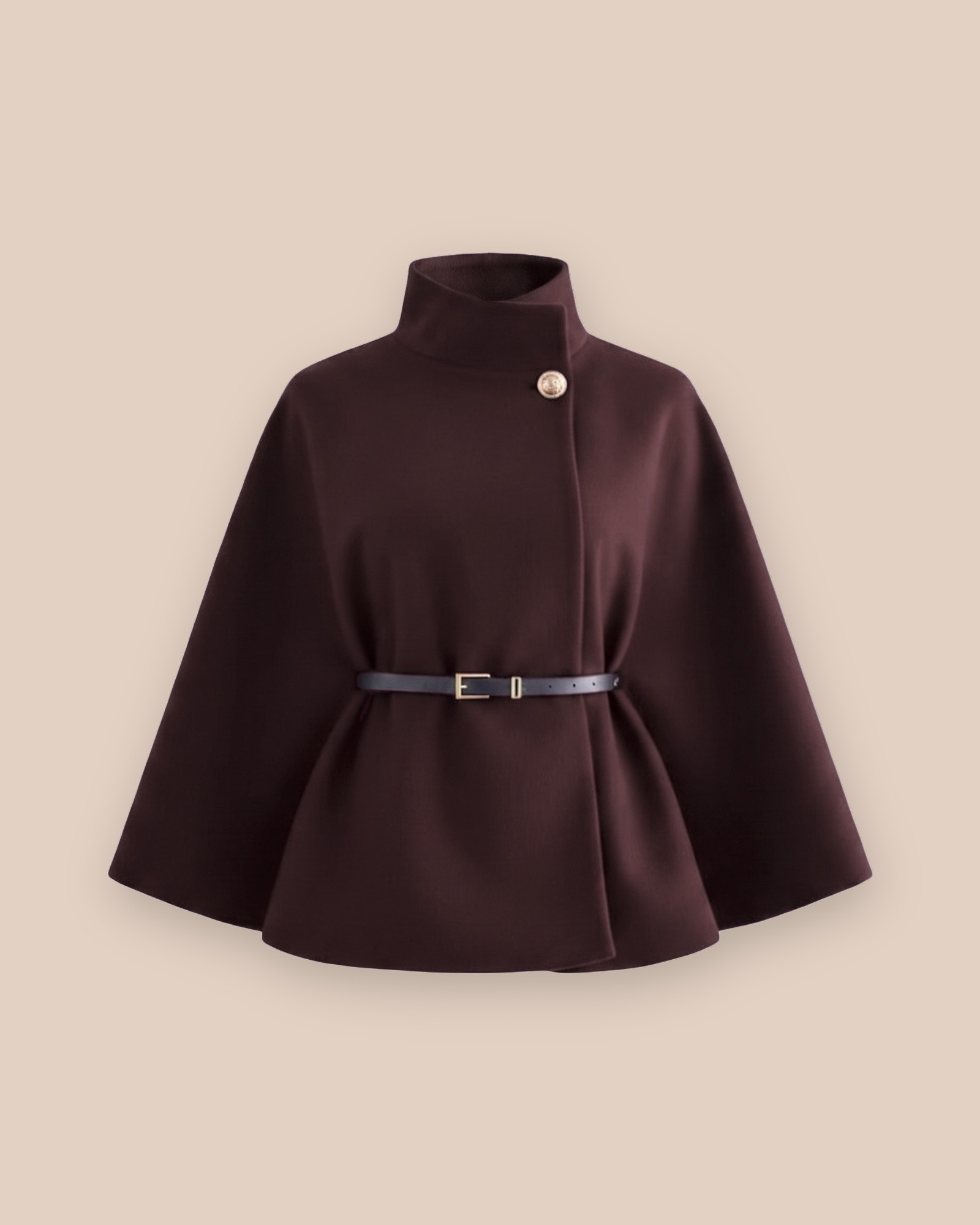 Sytske · Belted cape coat in Brown — product photo, front